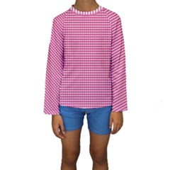 Gingham Plaid Fabric Pattern Pink Kids  Long Sleeve Swimwear