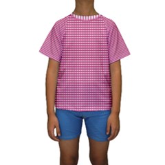 Gingham Plaid Fabric Pattern Pink Kids  Short Sleeve Swimwear by HermanTelo