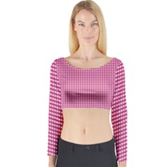 Gingham Plaid Fabric Pattern Pink Long Sleeve Crop Top