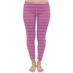 Gingham Plaid Fabric Pattern Pink Classic Winter Leggings by HermanTelo