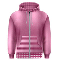 Gingham Plaid Fabric Pattern Pink Men s Zipper Hoodie by HermanTelo