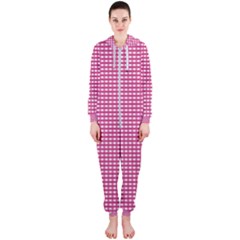 Gingham Plaid Fabric Pattern Pink Hooded Jumpsuit (ladies)  by HermanTelo