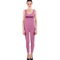 Gingham Plaid Fabric Pattern Pink One Piece Catsuit by HermanTelo