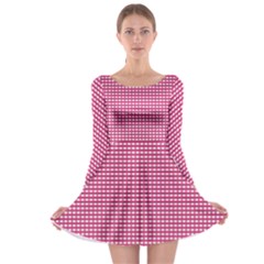 Gingham Plaid Fabric Pattern Pink Long Sleeve Skater Dress