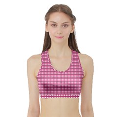 Gingham Plaid Fabric Pattern Pink Sports Bra With Border