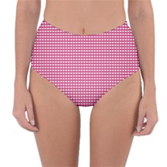 Gingham Plaid Fabric Pattern Pink Reversible High-waist Bikini Bottoms by HermanTelo