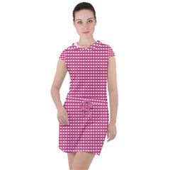 Gingham Plaid Fabric Pattern Pink Drawstring Hooded Dress by HermanTelo