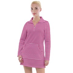 Gingham Plaid Fabric Pattern Pink Women s Long Sleeve Casual Dress