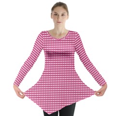 Gingham Plaid Fabric Pattern Pink Long Sleeve Tunic  by HermanTelo