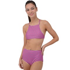 Gingham Plaid Fabric Pattern Pink High Waist Tankini Set by HermanTelo