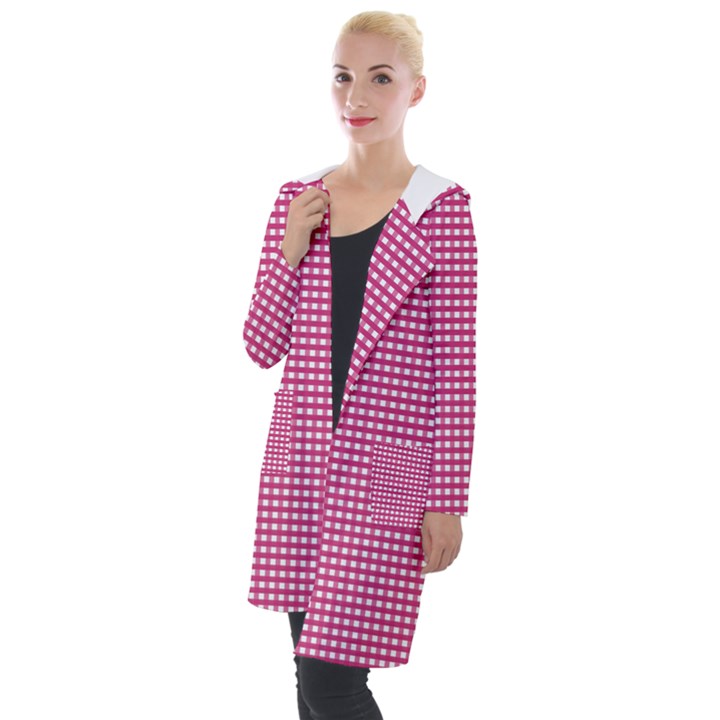 Gingham Plaid Fabric Pattern Pink Hooded Pocket Cardigan