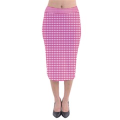 Gingham Plaid Fabric Pattern Pink Velvet Midi Pencil Skirt