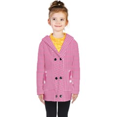 Gingham Plaid Fabric Pattern Pink Kids  Double Breasted Button Coat