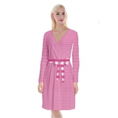 Gingham Plaid Fabric Pattern Pink Long Sleeve Velvet Front Wrap Dress by HermanTelo