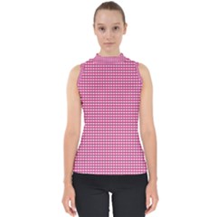 Gingham Plaid Fabric Pattern Pink Mock Neck Shell Top by HermanTelo