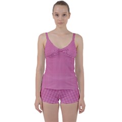 Gingham Plaid Fabric Pattern Pink Tie Front Two Piece Tankini