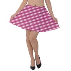 Gingham Plaid Fabric Pattern Pink Velvet Skater Skirt by HermanTelo