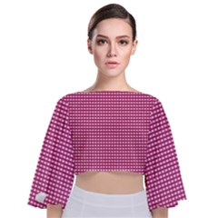 Gingham Plaid Fabric Pattern Pink Tie Back Butterfly Sleeve Chiffon Top by HermanTelo