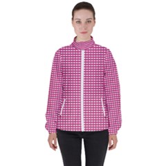 Gingham Plaid Fabric Pattern Pink Women s High Neck Windbreaker by HermanTelo