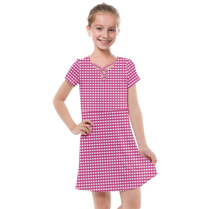 Gingham Plaid Fabric Pattern Pink Kids  Cross Web Dress