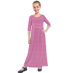 Gingham Plaid Fabric Pattern Pink Kids  Quarter Sleeve Maxi Dress by HermanTelo