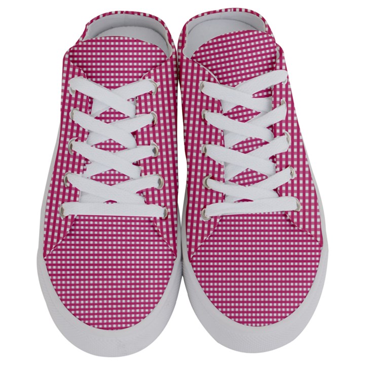 Gingham Plaid Fabric Pattern Pink Half Slippers