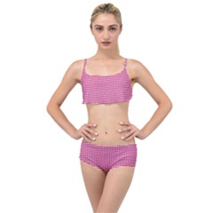 Gingham Plaid Fabric Pattern Pink Layered Top Bikini Set