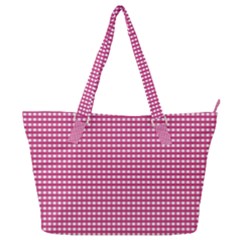 Gingham Plaid Fabric Pattern Pink Full Print Shoulder Bag by HermanTelo