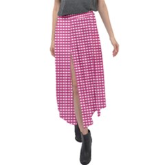 Gingham Plaid Fabric Pattern Pink Velour Split Maxi Skirt