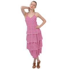 Gingham Plaid Fabric Pattern Pink Layered Bottom Dress by HermanTelo