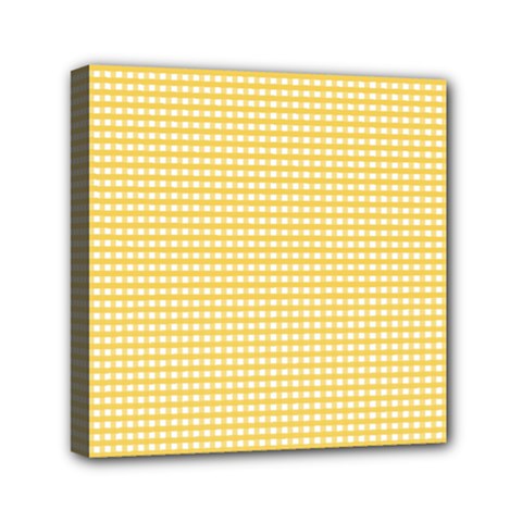 Gingham Plaid Fabric Pattern Yellow Mini Canvas 6  X 6  (stretched) by HermanTelo