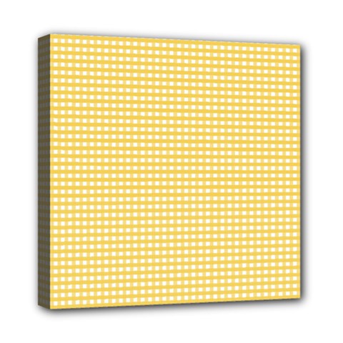 Gingham Plaid Fabric Pattern Yellow Mini Canvas 8  X 8  (stretched) by HermanTelo