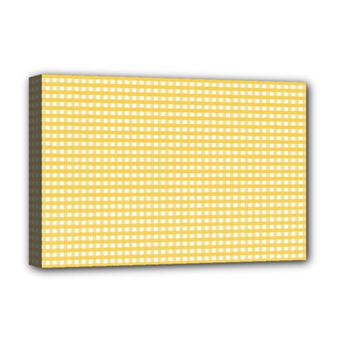 Gingham Plaid Fabric Pattern Yellow Deluxe Canvas 18  X 12  (stretched)