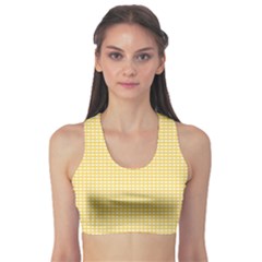 Gingham Plaid Fabric Pattern Yellow Sports Bra by HermanTelo