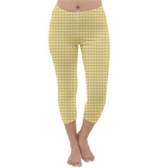 Gingham Plaid Fabric Pattern Yellow Capri Winter Leggings 