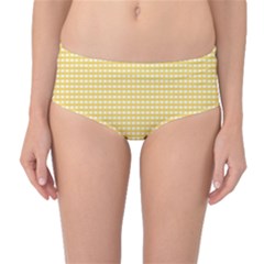 Gingham Plaid Fabric Pattern Yellow Mid-waist Bikini Bottoms by HermanTelo