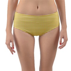 Gingham Plaid Fabric Pattern Yellow Reversible Mid-waist Bikini Bottoms