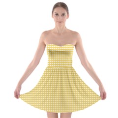 Gingham Plaid Fabric Pattern Yellow Strapless Bra Top Dress by HermanTelo