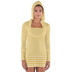 Gingham Plaid Fabric Pattern Yellow Long Sleeve Hooded T-shirt by HermanTelo