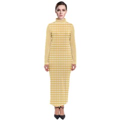 Gingham Plaid Fabric Pattern Yellow Turtleneck Maxi Dress