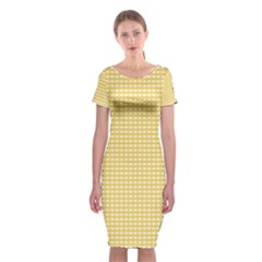 Gingham Plaid Fabric Pattern Yellow Classic Short Sleeve Midi Dress