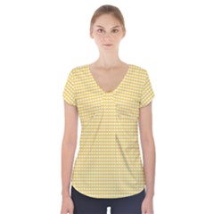 Gingham Plaid Fabric Pattern Yellow Short Sleeve Front Detail Top