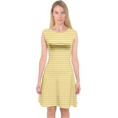 Gingham Plaid Fabric Pattern Yellow Capsleeve Midi Dress