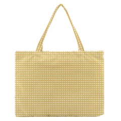 Gingham Plaid Fabric Pattern Yellow Zipper Medium Tote Bag by HermanTelo