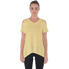 Gingham Plaid Fabric Pattern Yellow Cut Out Side Drop Tee by HermanTelo