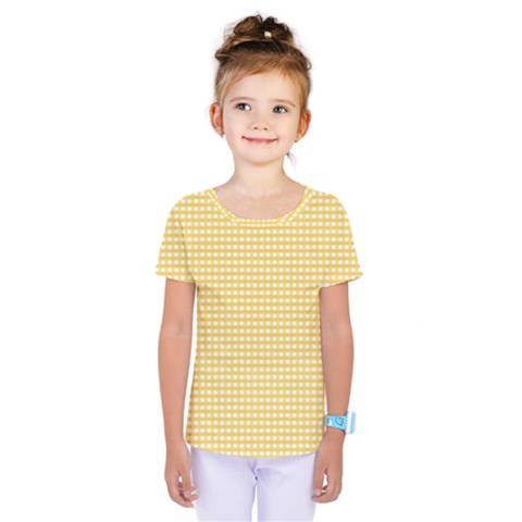 Gingham Plaid Fabric Pattern Yellow Kids  One Piece Tee by HermanTelo