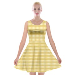 Gingham Plaid Fabric Pattern Yellow Velvet Skater Dress by HermanTelo