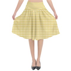 Gingham Plaid Fabric Pattern Yellow Flared Midi Skirt by HermanTelo