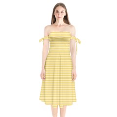 Gingham Plaid Fabric Pattern Yellow Shoulder Tie Bardot Midi Dress