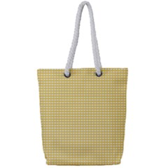 Gingham Plaid Fabric Pattern Yellow Full Print Rope Handle Tote (small)